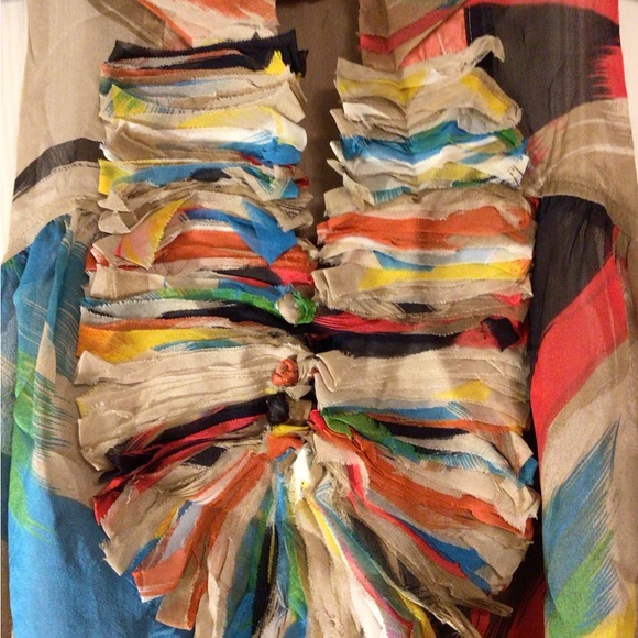 🧑🏽🎤$5-6-7 Sale🌈 Blue Tassel artsy silk blouse Anthropologie - Picture 3 of 12